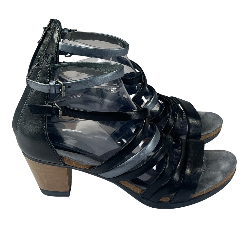 Bussola La Jolla Greek Sandals Womens 40/9-9.5 Black Silver Strappy Gladiator‎